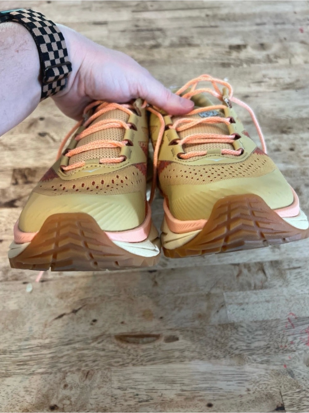 Hoka Women's Trail Runner in Yellow with Peach Accents- Vibram - Picture 4 of 11
